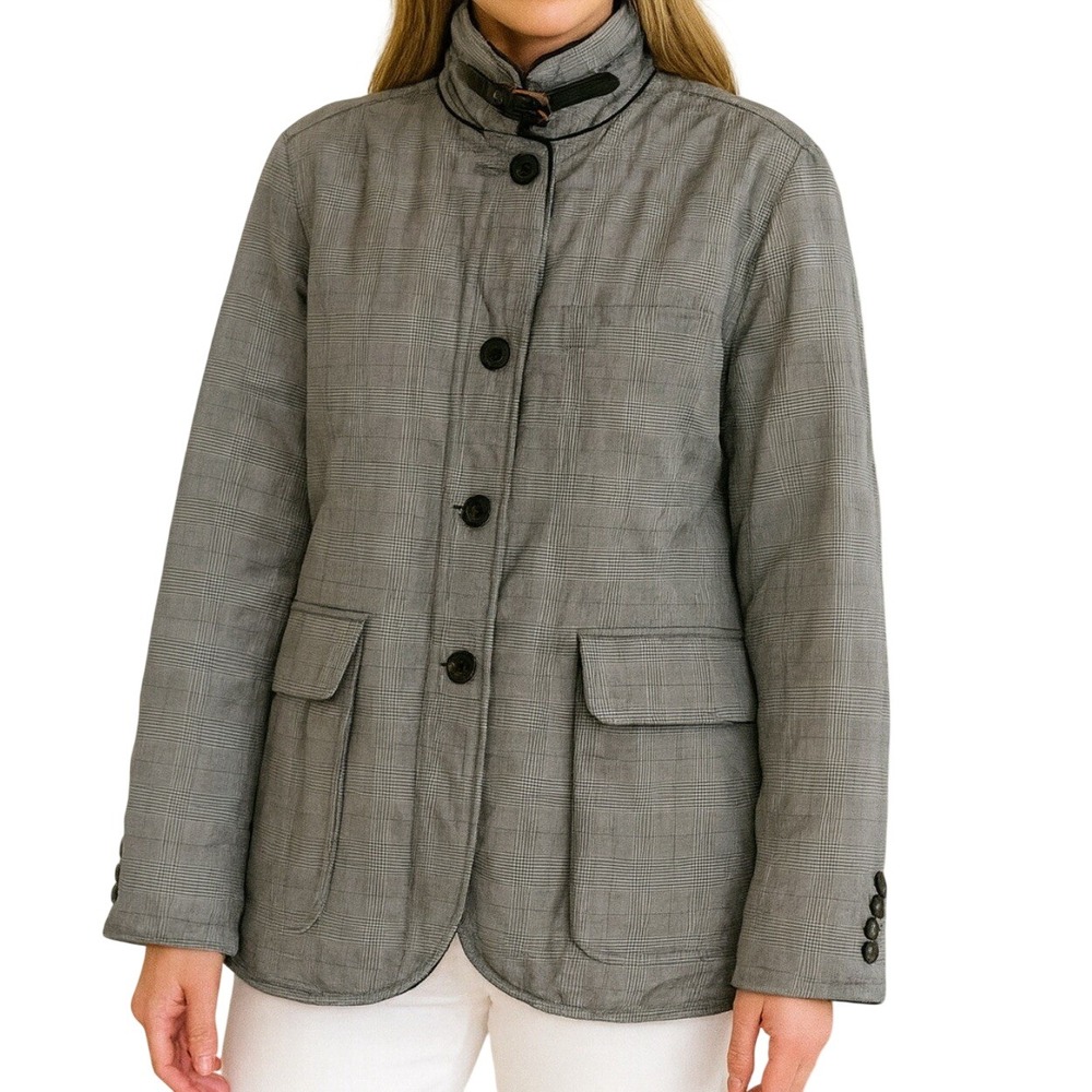JF J.Ferrar Grey Glen Plaid Quilted Slim Fit Blazer Jacket Mock Neck Small
